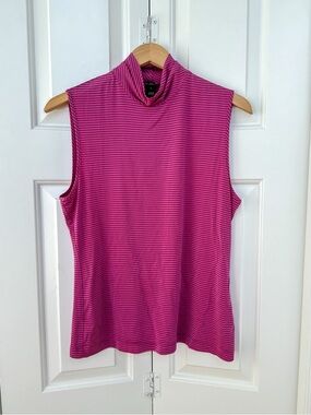 St. John Turtleneck Tank Top MEDIUM Sleeveless Mockneck Stretch Stripe